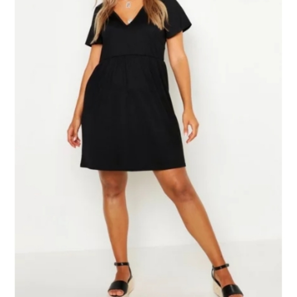 Boohoo NEW Plus 16 1X Black Mini Babydoll Dress LBD